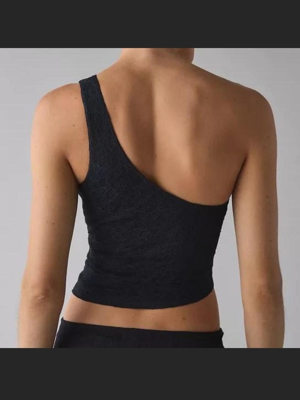 One-Shoulder Black Lace Crop Top - Picture 2 of 3